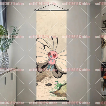 Classic Anime Pokémon Retro Scroll Painting Poliwhirl Pikachu Eevee Charizard Dragonite Squirtle Bulbasaur Creative Poster Gift