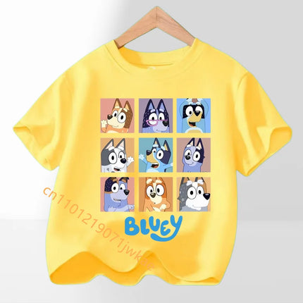 2026 Summer Cartoon Printing Graphic Baby Outdoors Short Sleeve Tee Daily Wear Top Hot Bluey Themed Kids Boys Girls T-Shirt
