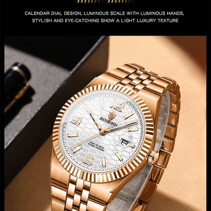 BINBOND Brand Stainless Steel Quartz Watch For Men Luxury Date Display Waterproof Luminous Fashion Men Watch relogios masculino