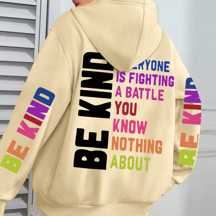 Be Kind Hoodies Women Letter Prints Winter Fleece Warm Hooded Street Pocket Loose Sweatshirts Casual All-match Woman Clothes