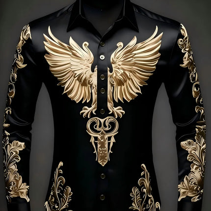 Noble and elegant, high-quality and comfortable men's long sleeved shirt, fashionable trend, digital printing, street outdoor