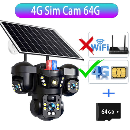 V380 Three Lens Three Screens 15MP 4G Solar Camera Outdoor WiFi 10X Digital Zoom Waterproof Auto Tracking Security CCTV Cameras