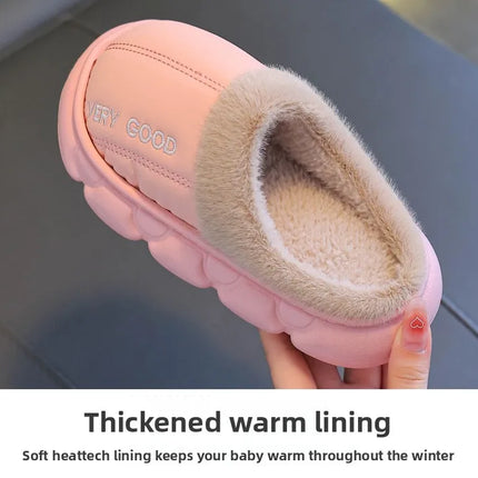 Waterproof Anti-Slip Kids Slippers Winter Warm Plush House Shoes for Boys Girls Indoor Outdoor Home Use