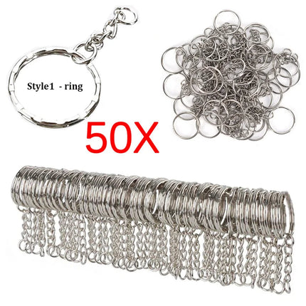 Silver Plated Metal Blank Keyring Keychain Charms Split Ring Keyfob Key Holder Link Rings Women Men DIY Key Chains Accessories