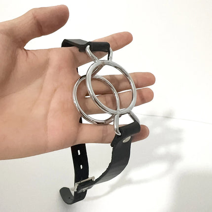 Deep Throat Mouth Open GagMouth Gag Open Ring for Sex Fetish BDSM Oral Sex Leather Strap Stainless Steel Dual Rings