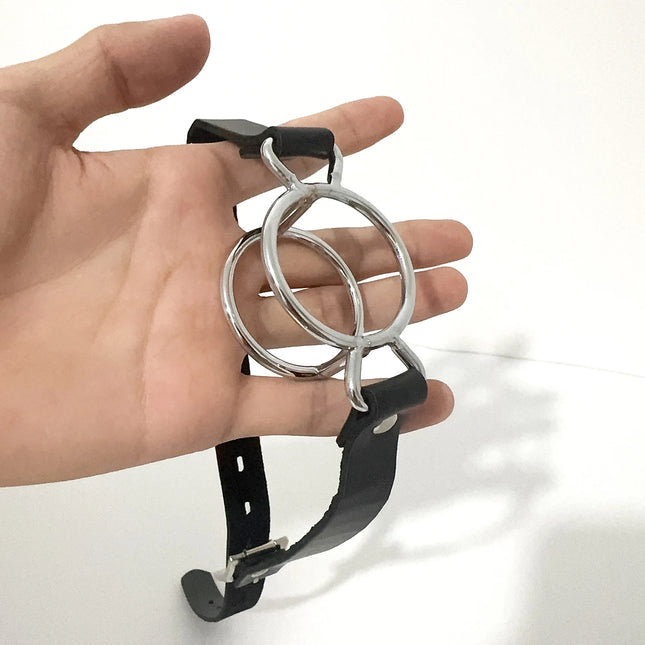 Deep Throat Mouth Open GagMouth Gag Open Ring for Sex Fetish BDSM Oral Sex Leather Strap Stainless Steel Dual Rings