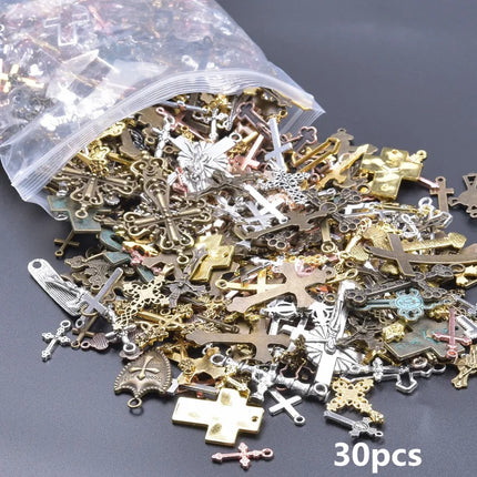 10/20/30pcs/Lot Metal Silver Color Cross Charms For Jewelry Making Supplies Christ Accessories Handmade Women/Men Pendant Charm