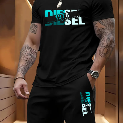 Summer men's casual two-piece set round-neck short-sleeved T-shirt and sports shorts for outdoor activities