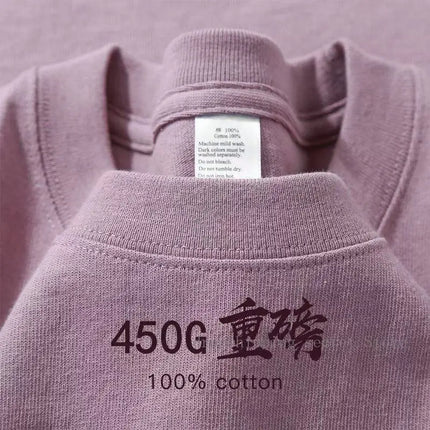 American 450g Solid Heavyweight Cotton Short Sleeve T-Shirt  Loose Casual Men's and Women's Hundred Basic Tops