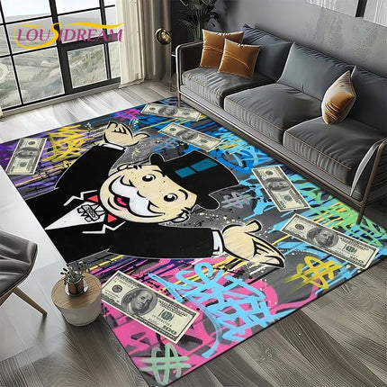 3D Rich Man Game Monopoly Dollar Cartoon Carpet Rug for Living Room Bedroom Home Sofa Decoration Kid Area Rug Non-slip Floor Mat