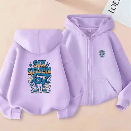 Zipper 67 Six Seven Funny Cartoon Children's Hoodie Boys Girl Hooded Pullover Streetwear Casual Sportswear Sweatshirt