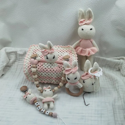 Newborn Mobile Gym Educational Ring Teething Toy Baby Cotton Baby Wooden Ring Rattle Crochet Wool Toy Customize Pacifier Chain