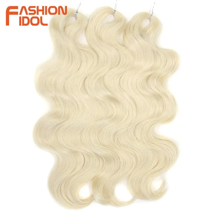 FASHION IDOL Soft Body Wave Crochet Hair 24Inch 3PCS Synthetic Hair Braids Ponytail Fake Hair Wavy Ombre Blonde Hair Extensions