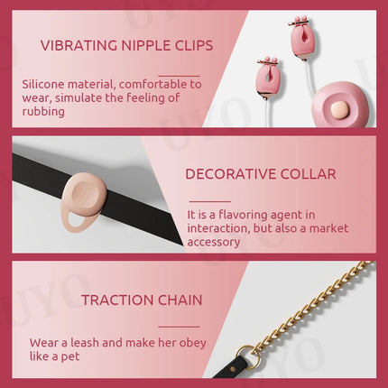 BDSM set nipple clip vibrator nipple stimulation tow chain collar couple adult games role play nipple sex toy