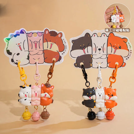 3Pcs Cartoon Rabbit Holding Fox Hug Puppy Keychain Magnetic Snap Animal Keys Chain Sets for Couple Friends Gift Keyring