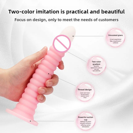 Gradient Pink Anal Plug Massager With Threaded Suction Cup Rear Multi-size Unisex Extra Long Anal Plug Adult Erotic Sex Toys