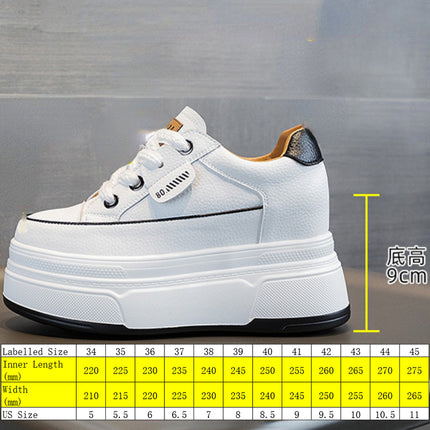 Fujin 9cm 3 inch comfortable platform sneakers for women Genuine Leather Women Vulcanized Shoes Platform High Heels Casual Shoes