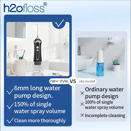 H2ofloss Water Flosser For Teeth Portable Oral Irrigator Dental Water Jet Cleaning High Pressure Mouth Washing 2500mAh 140PSI