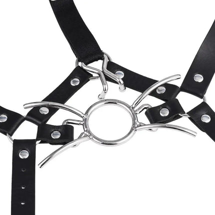 【AD】O Ring Open Mouth Spider Gag Ball, Muzzle Bondage Gear Leather Harness Mask Blindfold, Sex Toys For Couples