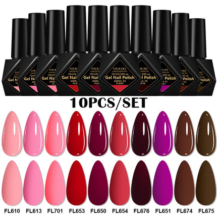 10pcs 10ml Gel Nail Polish Set HEMA TPO Free Red Coffee Brown Semi Permanent Soak Off UV Gel Varnish For Winter Nail Supplies
