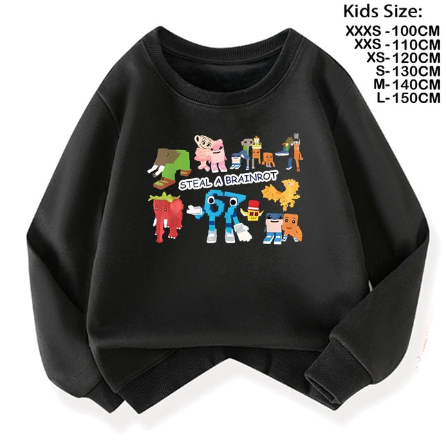 67 Six Seven for Childrens Steal A BrainRot Fashion Kids Hoodie Warm Sweatshirts Italian Brainrot Winter Clothing Cartoon Hoodie