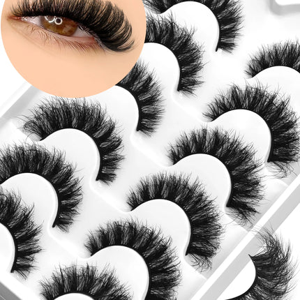 GROINNEYA 3D Mink Lashes Cat Eyelashes Fluffy Wispy Volume Lashes Natural Feathery Effect Lightweight Flexible Band Fake Lashes