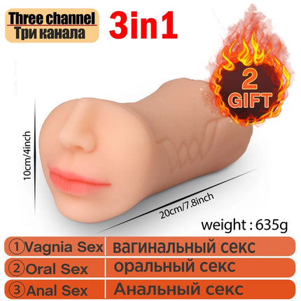 Sex Tooys For Men Realistic Vagina Real Pussy and Mouth Oral Silicone Artificial 5D Deep Throat Pocket Pussy Blowjob Masturbator