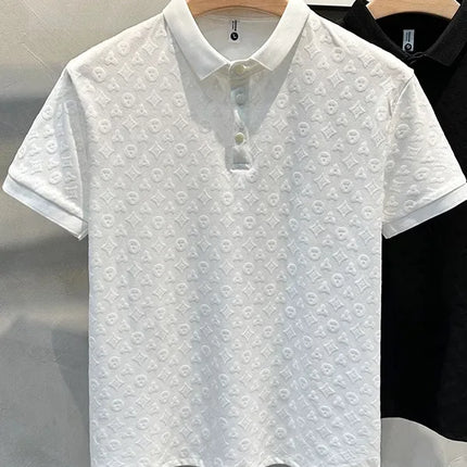 Summer New Men's Lapel Hollow Short-sleeved Polo Shirt Ice Silk Breathable Business Fashion T-Shirt Male Brand Clothes
