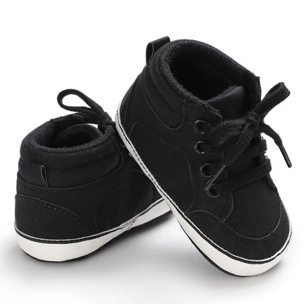 Spring and Autumn High Top With PU Anti Slip Baby Shoes 0-1 Year Old Baby Casual Sports Soft Soled Walking Shoes