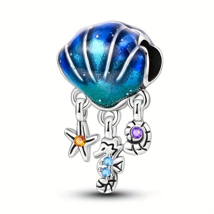925 Sterling Silver Blue Ocean Series Beaded Charms  Pendant Fit for The Brand's DIY Bracelet Women Jewelry Girlfriend Gifts
