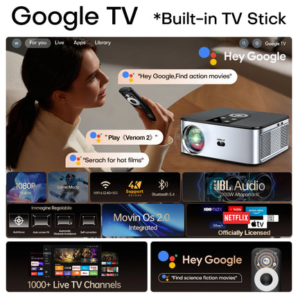 HORLAT 2000Ansi Lumens 4K LED Google TV Projector Android 14 Full HD 1080P Video Auto Focus Keystone 5G WiFi Portable Proyector