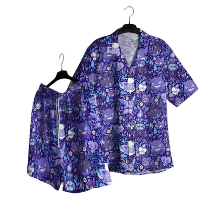 2026 New Fashion Pokémon Gengar Hawaiian Style Shirt Shorts Set Men Women Casual Loungewear Pajama Set Outfit for Beach Parties