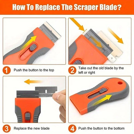 Glue Removal Blade with 10 Blades, Telescopic Adjustment Knife, Cleaning Scraper Tool for Removing Labels Stickers Paint