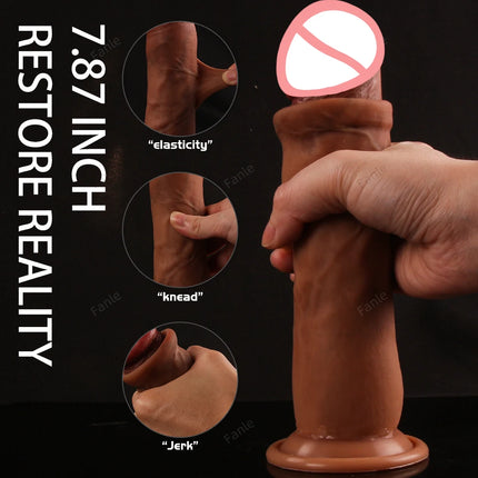Realistic Movable Foreskin Dildos for Women 7.8'' Penis Double Silicone Skin Foreskin Cock Hands Play Men Couples Anal Dildo