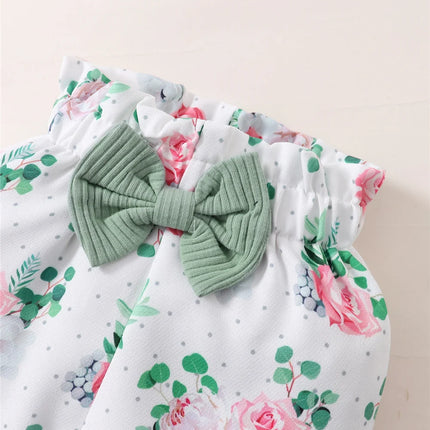 Newborn Baby Girl 3PCS Clothes Set Letters Short Sleeve Romper+Flowers Pant+Bowknot Headband Summer Lovely Outfit