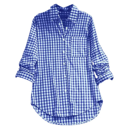 Comfortable Casual Plaid Women's Woven Shirt Loose Fit Long Sleeve Polyester Fabric Korean Style Autumn Collection 2025