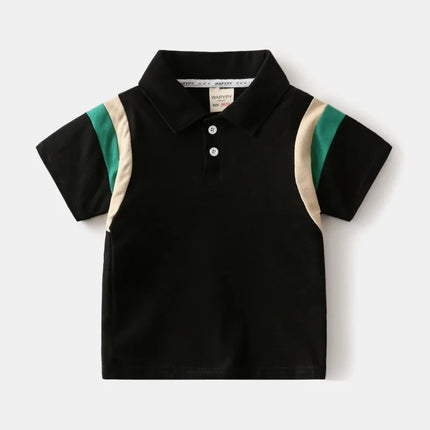 Korean children's summer polo shirt for boys, 2025 children's short sleeved T-shirt, baby color blocked fashionable lapel top
