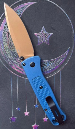 BM Bugout 535 Folding Pocket Knife Golden Blade Outdoor Folding Knife Nylon Handle  9cr8MOV Blade Hand Tool Gift for Men