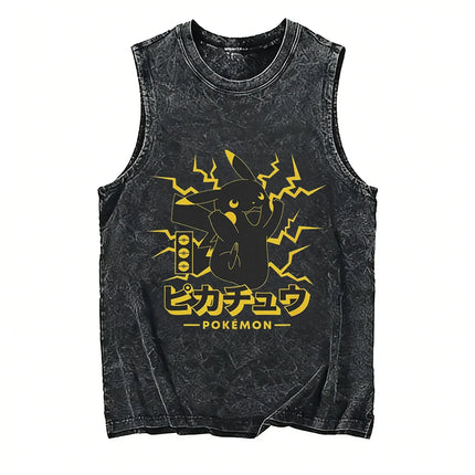 2026 Hot Pokemon Oversized Vintage Washed Vest Anime Men's Tank Top Man Sleeveless Shirt Summer Y2k Clothes T Shirts Gym Clothes