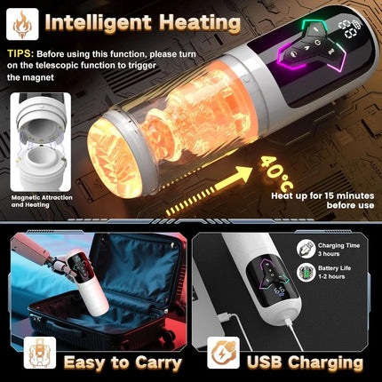 LCD Automatic 5IN1 Telescopic Sucking Licking Male Masturbator Cup Penis Pump Heated Vagina Masturbation Adults Sex Toy for Men