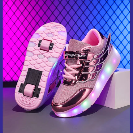 Sneakers Roller Shoes Outdoor Deformation Parkour Skates Dual-Use Children Girls Boys Adult Men Women Unisex Roller Skates