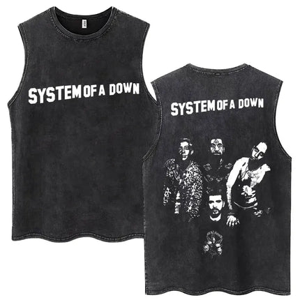 Washed Rock Band System of A Down Mezmerize Tank Tops Men's Retro Hip Hop Gothic Sleeveless T-shirt Oversized Cotton Vests Gifts