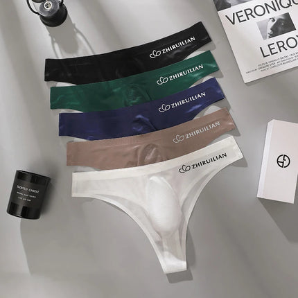 Men's Thongs Low Waist Underwear Sexy Ice Silk T-Back Panties Breathable Quick Drying G-string Seamless Ultra-thin Underpants