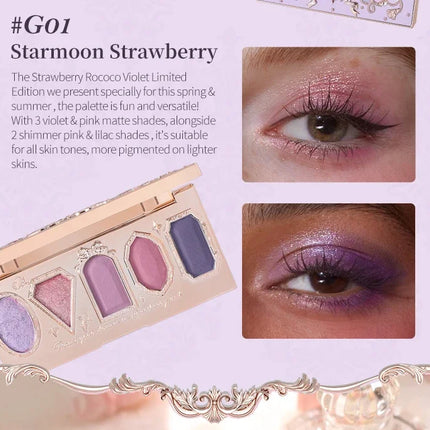 Flower Knows Violet Eye Shadow Strawberry Rococo Series Five-Color Eyeshadow Palette G01 Starmoon Strawberry 0.21OZ./6G