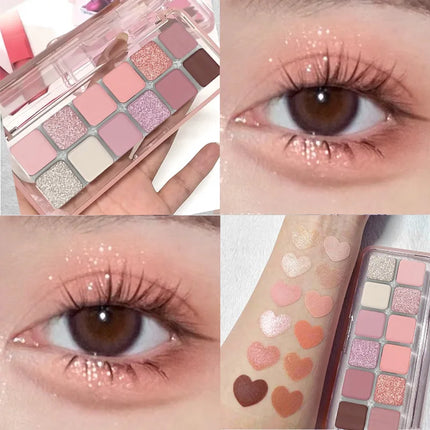12 Colors Shimmer Matte Eyeshadow Palette Nude Rose Pink Glitter Pigment Eye Shadow Lasting Waterproof Make Up Palette Cosmetics