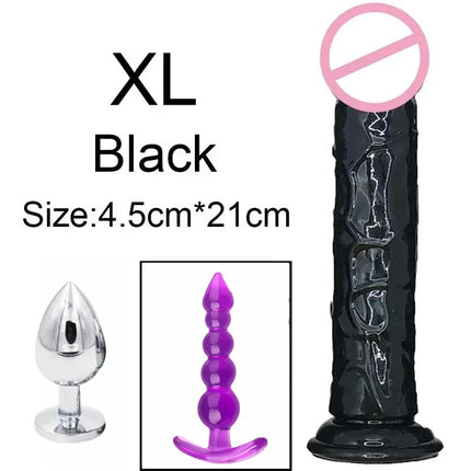 3pcs Anal Black Dildos Male Butt Plug Prostate Massager Stimulator for Women Vagina Big Penis with Suction Cup Adult Sex Toys
