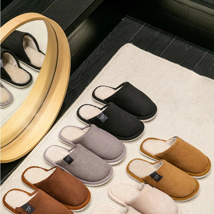 Household Indoor Men's Slippers Autumn and Winter Home Floor for Guests Lightweight Quiet Non-slip Suede Fabric Couple's Shoes