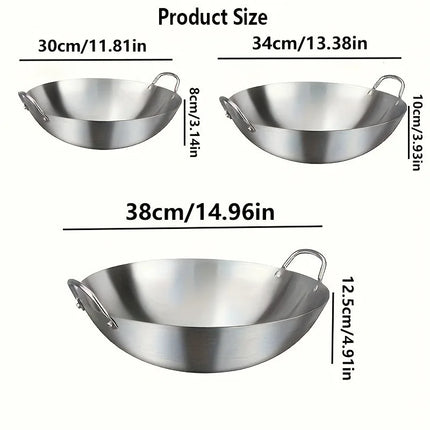 1pc Large Stainless Steel Wok, Uncoated Thick High-Quality Durable Chef'S Pan with Dual Handles, Easy to Clean for Commercial