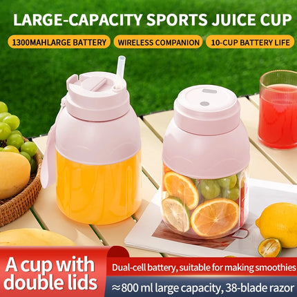 Portable electric citrus juicer and smoothie blender, 28 ounce portable fresh juicer with straw and 2 lids, mini fruit blender