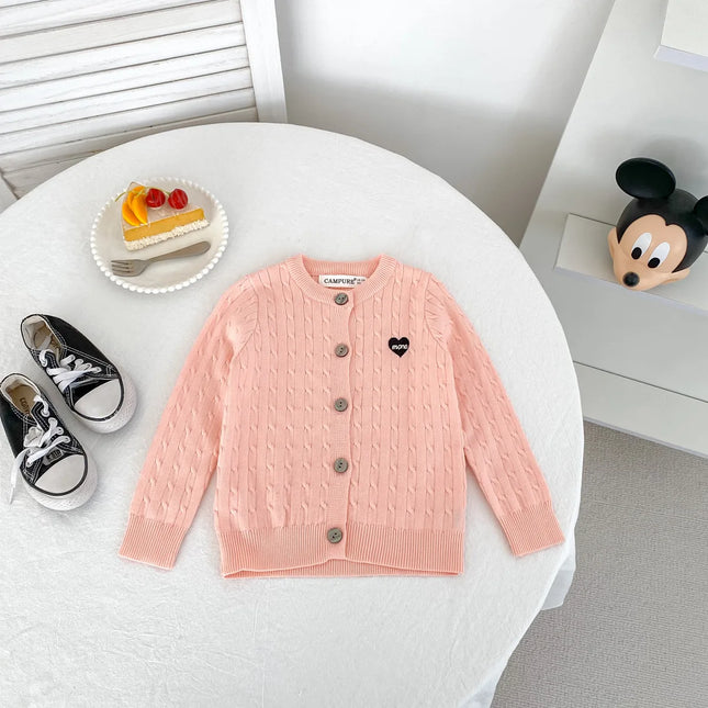 Children's Clothing Medium and Small Girls' Baby Twisted Sweater Foreign Casual Love Knitted Cardigan Jacket  Girls Sweater